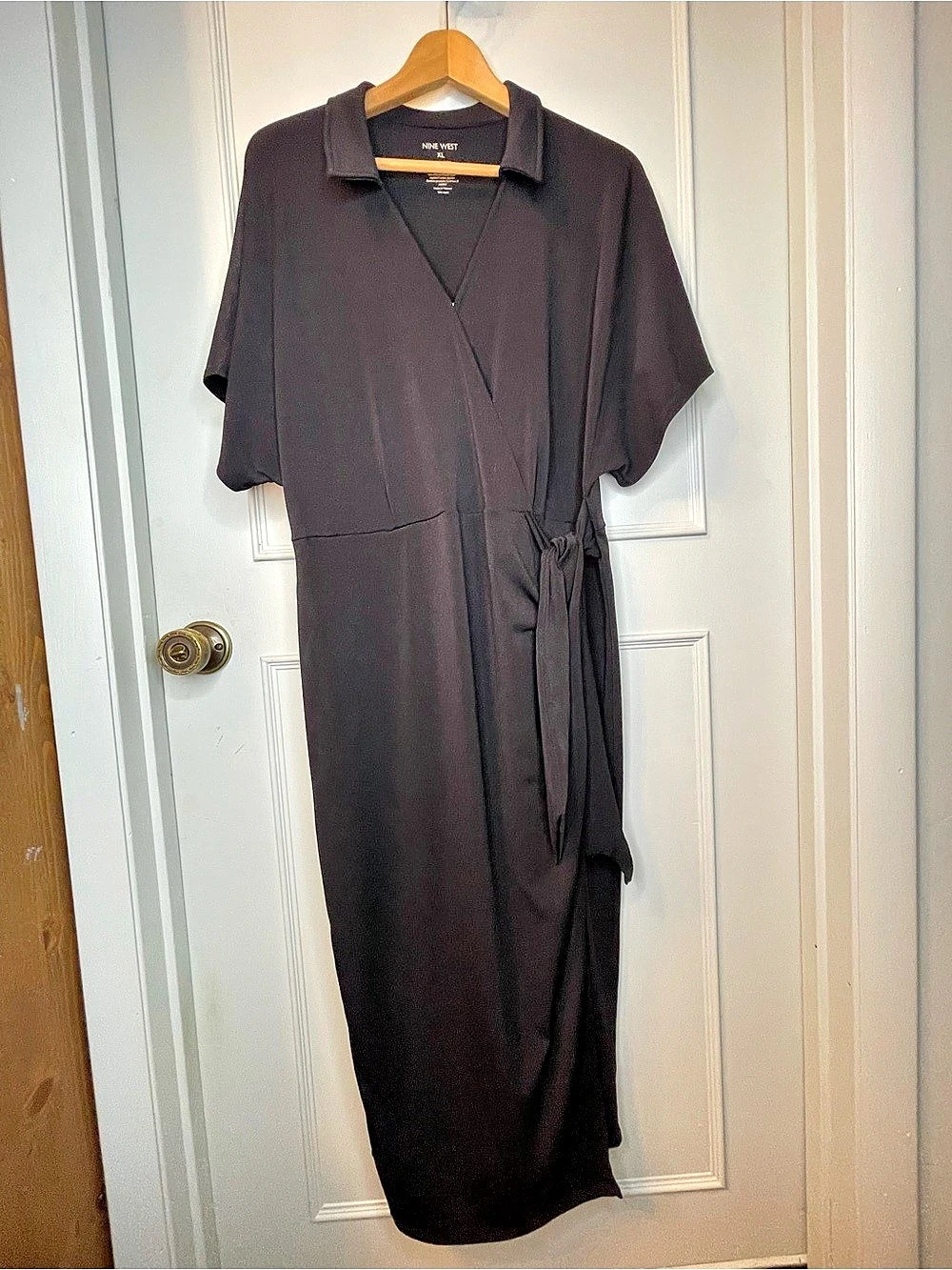 Nine West Wrap Midi Dress in Black Size XL
